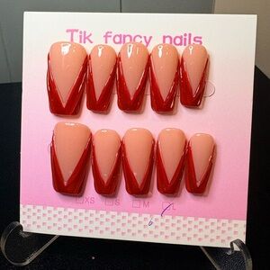 Nude and Red Press-On Nails